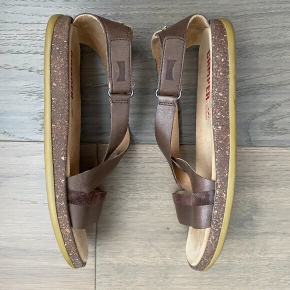 Camper Alicante Leather Strappy Sandals w Velcro Close Chocolate Brown Sz 37 - Picture 13 of 14